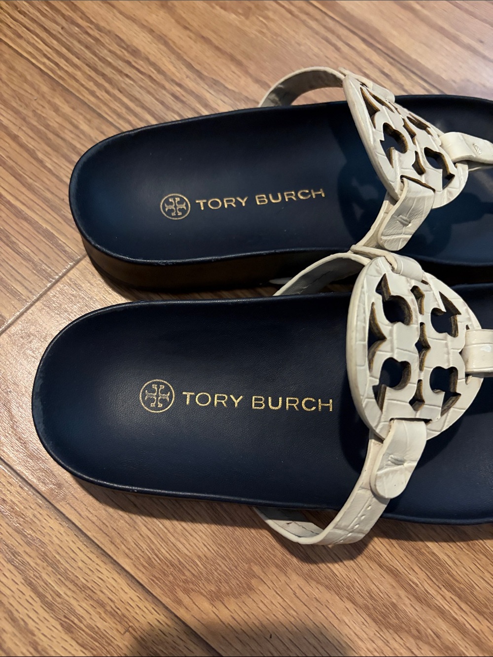 Tory Burch Miller Cloud New Cream / Perfect Navy Thong Sandals - Picture 2 of 5